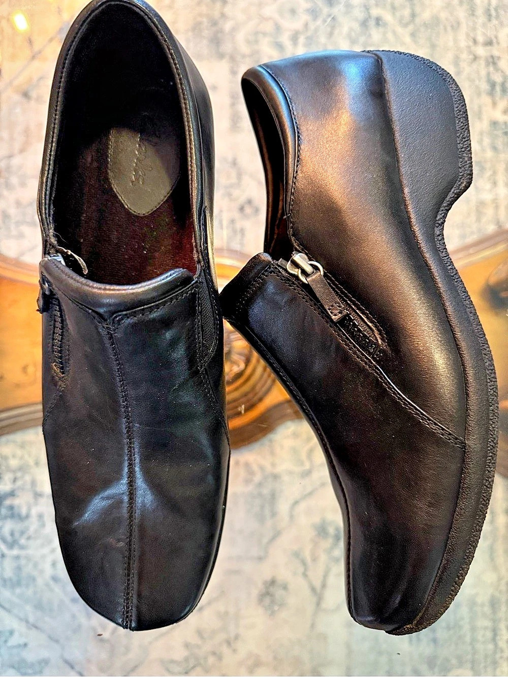 Clarks Wasteland Black Leather Zipper Slip On Shoes 90s Minimalist US 11